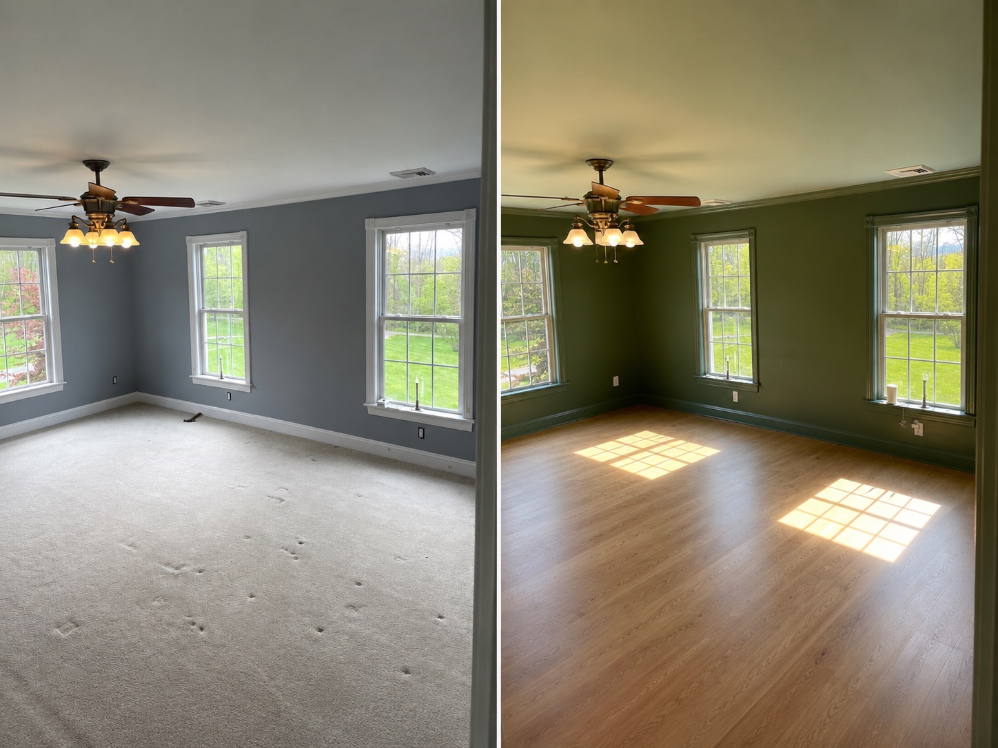 Before and after olive interior painting in Columbia County, NY Before and after olive interior painting in Columbia County, NY