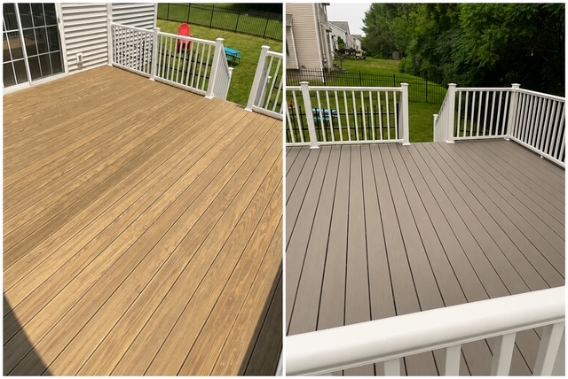 Before and after deck coating project near Hudson, NY Before and after deck coating project near Hudson, NY